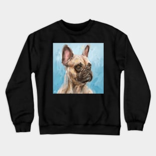 Loose Thick Oil Painting of a French Bulldog on Light Blue Background Crewneck Sweatshirt